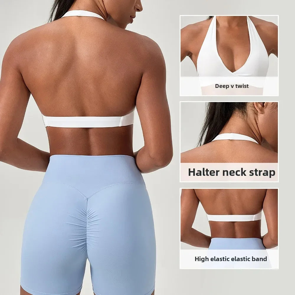 🤍 MB Wear Open Back Halter Sports Bra