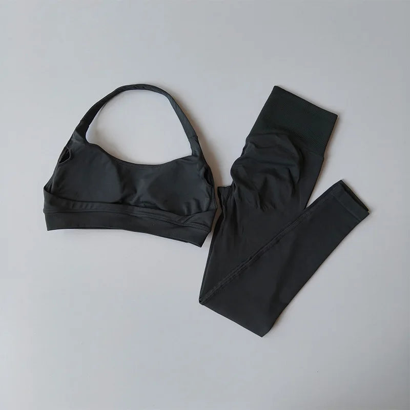 💜 MB Wear Seamless Halter Bra & Leggings Set